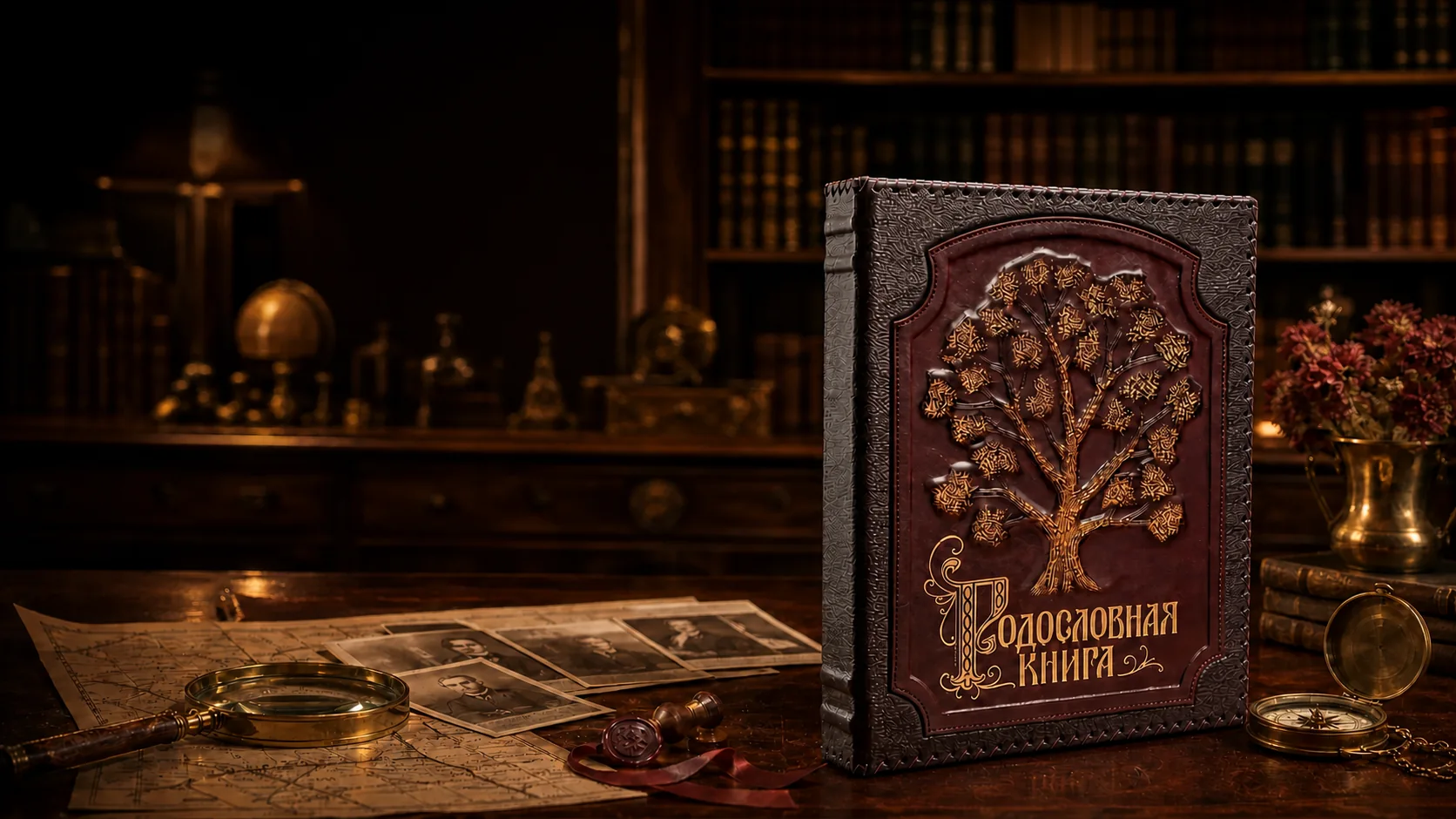 Родословная книга с золотым фамильным древом